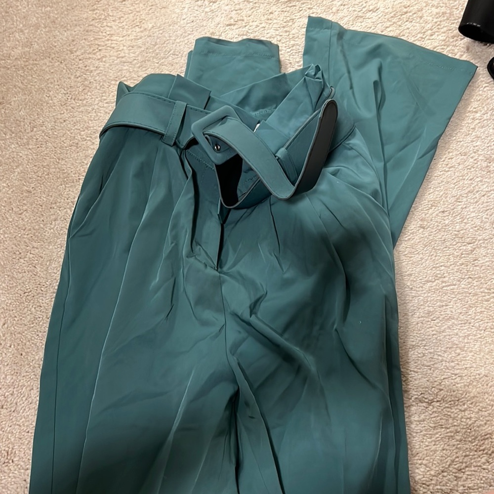 Super down wide leg pants with belt